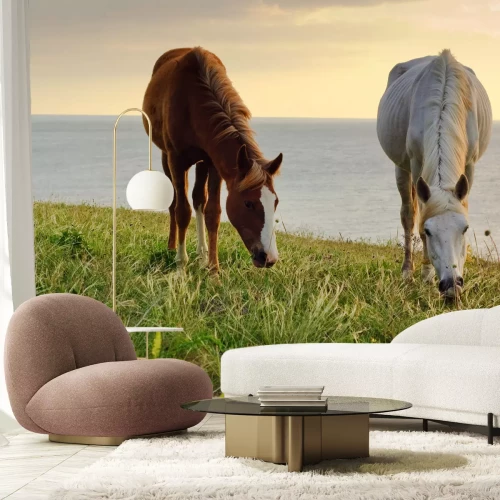 Fotobehang Grazende paarden