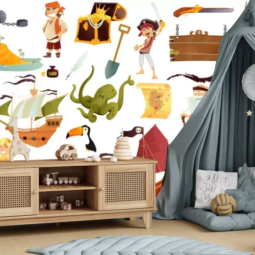 Sticker Een verzameling cartoon-illustraties met piratenthema