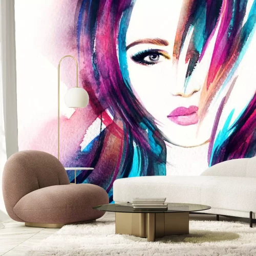 Sticker woman portrait .abstract watercolor