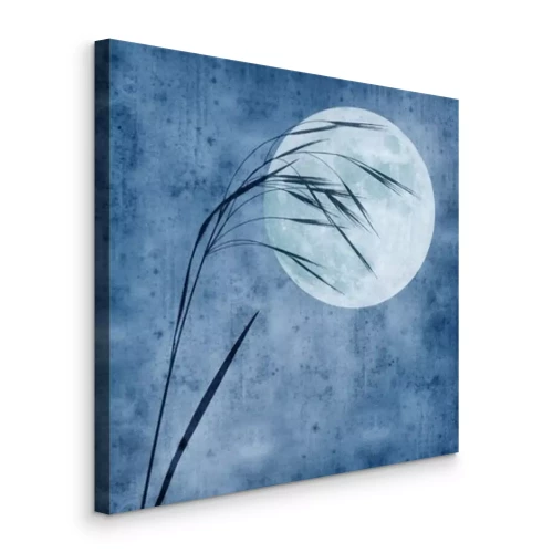 Canvas oud papier achtergrond met gras steel en volle maan