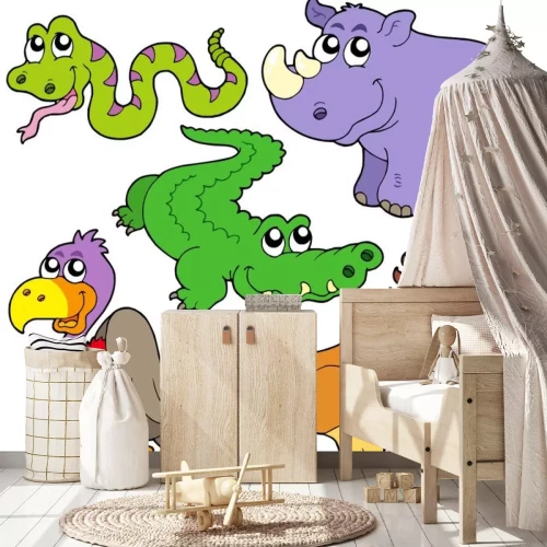 Sticker Exotische dieren in levendige cartoonkleuren