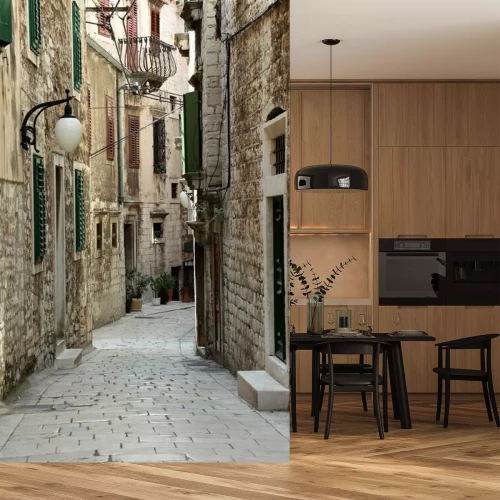 Fotobehang Smalle straat in het oude centrum van Sibenik, Kroatië