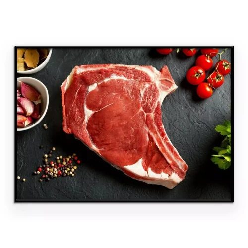 Poster Runderentrecote op een donkere snijplank