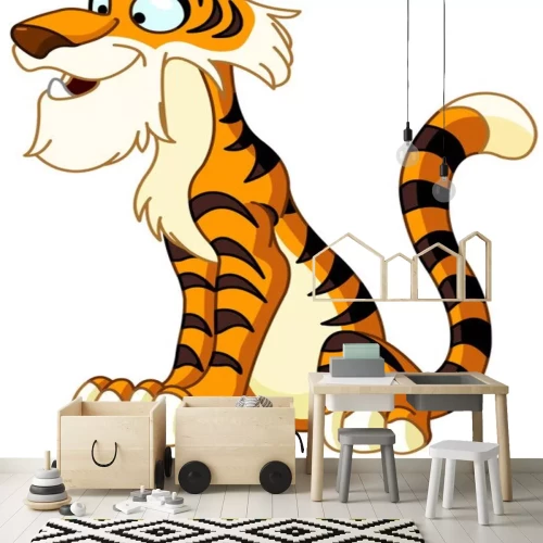 Sticker Zittende tijgerafbeeldingen in cartoonstijl