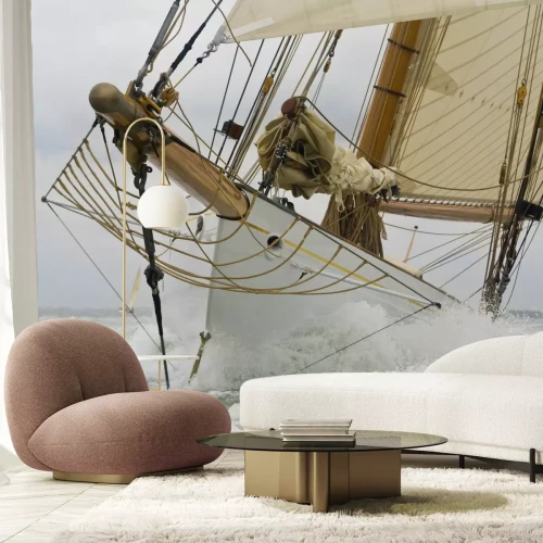 Fotobehang Zeilboot met houten elementen