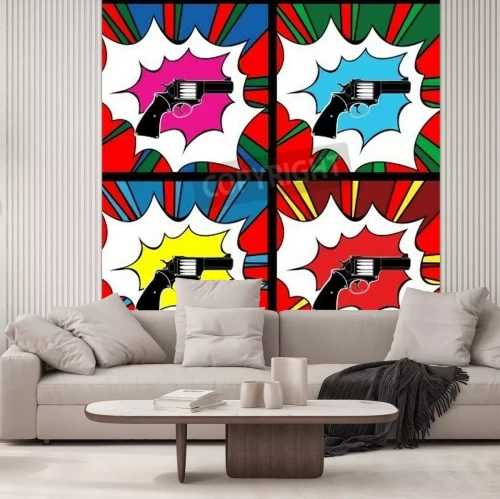 Fotobehang Geweer in pop art collage