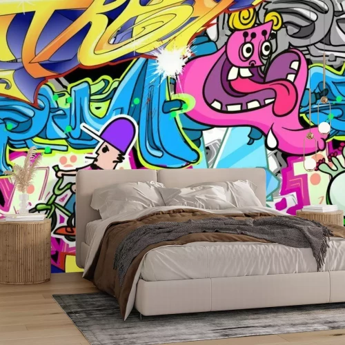 Fotobehang Graffiti 3D met monsters