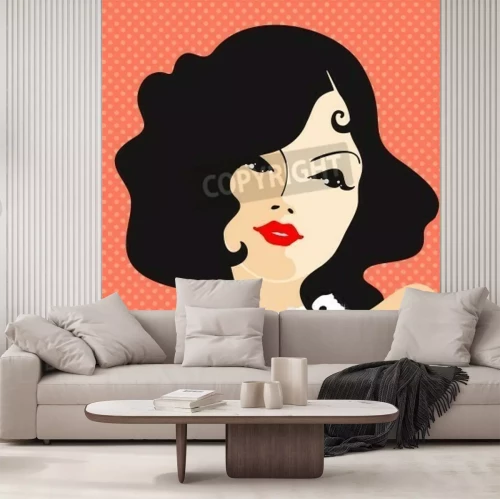 Fotobehang Portret van een mooie vrouw op een rode achtergrond