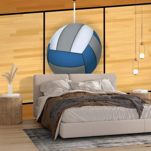Sticker Volleyball and Court Background Illustration