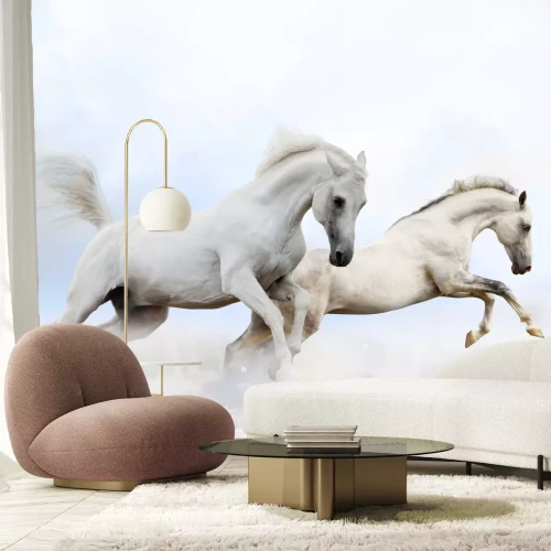 Fotobehang Twee paarden die springen