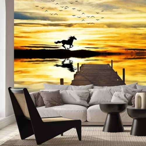 Fotobehang Paard op een achtergrond van zonsondergang