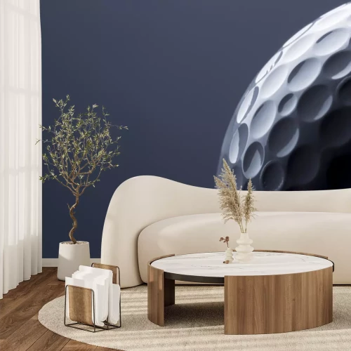 Sticker Stijlvolle golfbal geïsoleerd op lege donkerblauwe achtergrond.