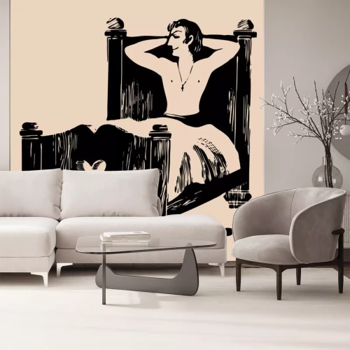 Sticker jonge man in bed etsen