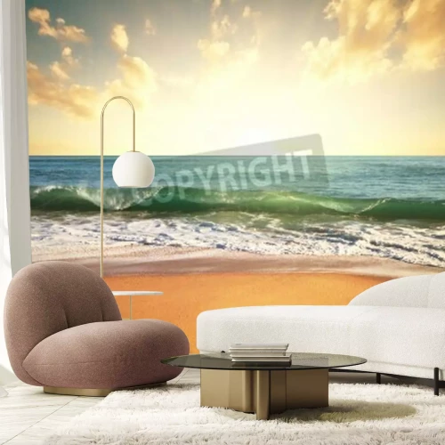 Fotobehang Zonsopgang, strand en zand