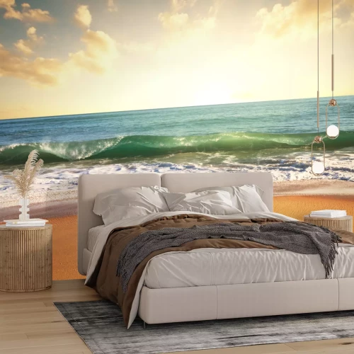 Fotobehang Zonsopgang, strand en zand