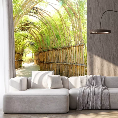 Fotobehang 3D tunnel met bamboe
