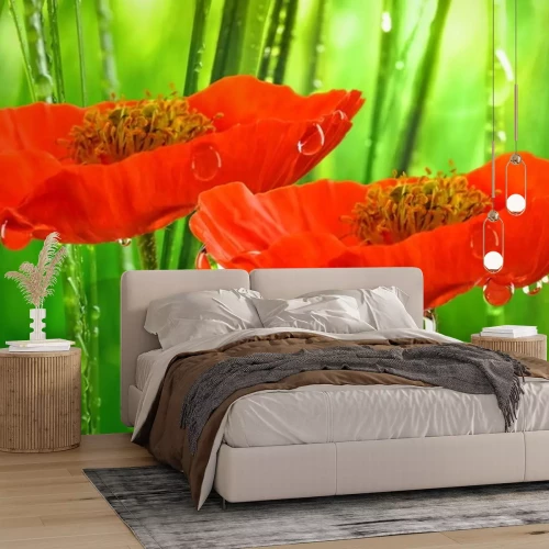 Sticker bloemen met waterdruppels