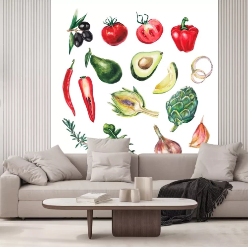 Sticker aquarel grote groenten plaatsen