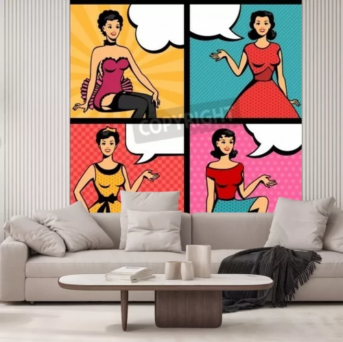 Fotobehang Vier vrouwen in pop art stijl