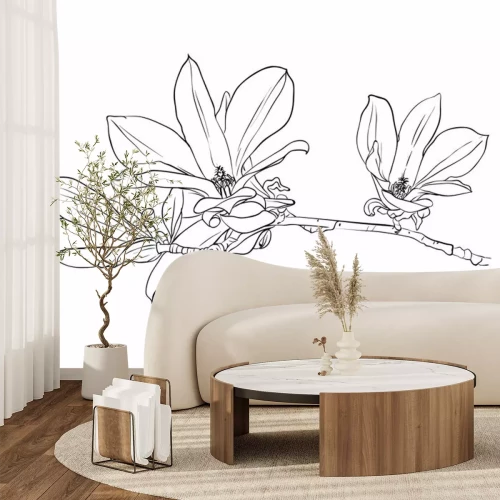 Sticker Zwart-wit tekening van een magnolia