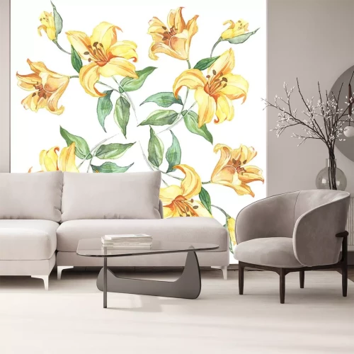 Sticker Naadloze patroon met bloemen lelie aquarel