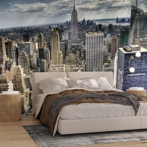 Fotobehang Skyline van New York City in donkere kleuren