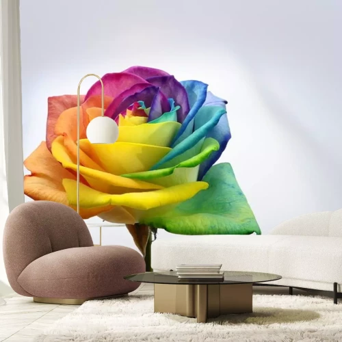 Sticker bloem met regenboogbladeren
