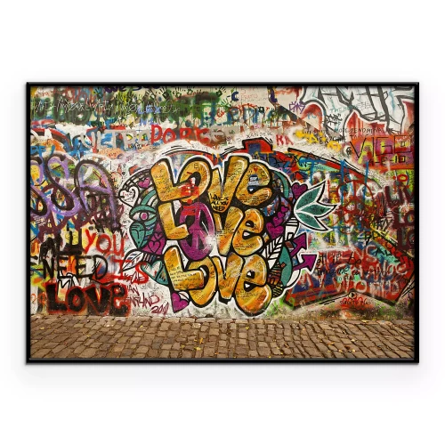 Poster Graffiti op een muur ter ere van John Lennon in Praag