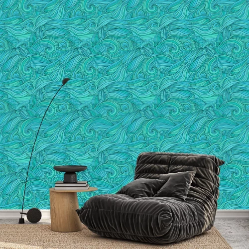 Behang Abstracte golven in zeekleur