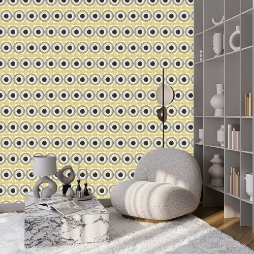 Behang Azteken patroon met stippen cirkels en driehoeken