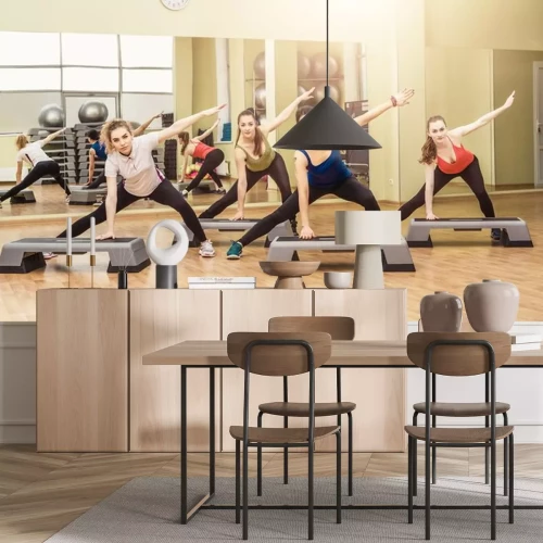 Sticker Groep vrouwen die step aerobics