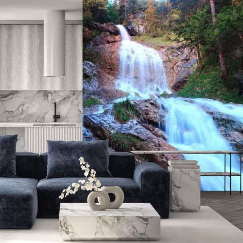 Fotobehang Waterval in een naaldbos