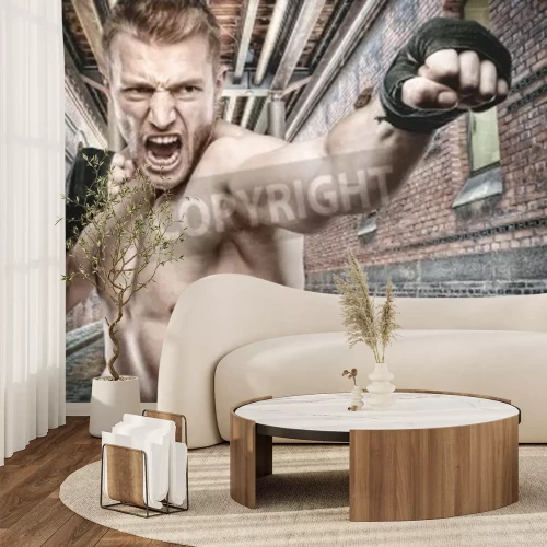 Fotobehang Boks 3D in een bakstenen hal