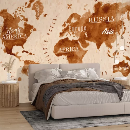 Fotobehang Wereldkaart met koffievlekken