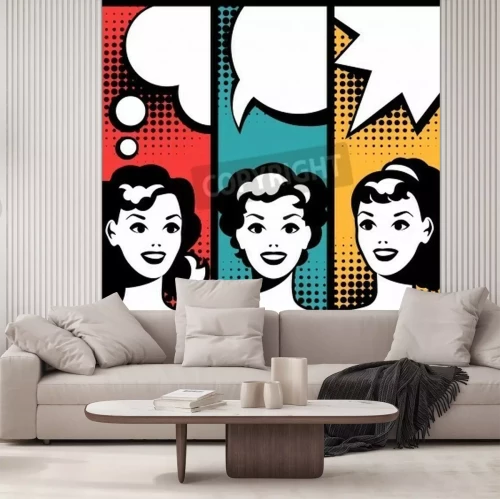 Fotobehang Collage met vrouwen in stripverhaal