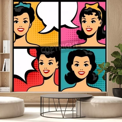 Fotobehang Pop art stripverhaal vrouwen
