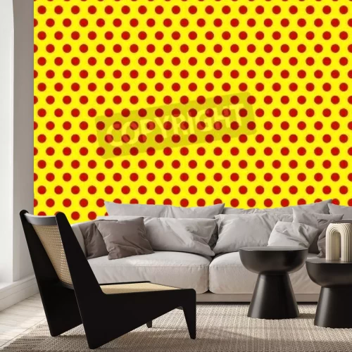 Fotobehang Rode stippen op gele achtergrond