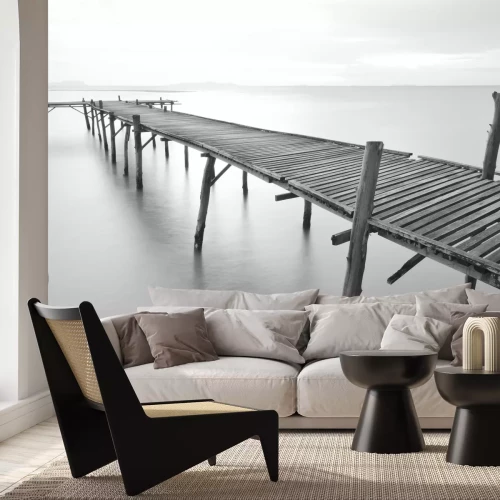 Fotobehang Oude zwart-witte voetgangersbrug