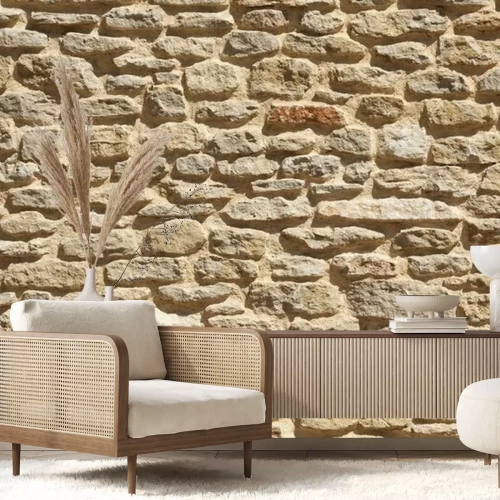 Fotobehang Natuurstenen muur in beige