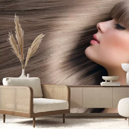 Fotobehang Mooi meisje met blond haar. Gezond Lang Haar