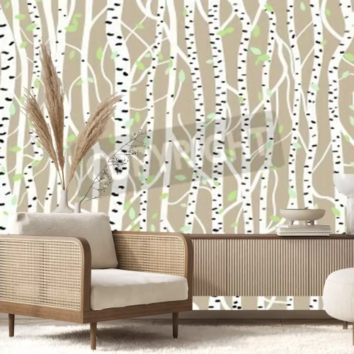 Fotobehang Grafische berken op beige achtergrond