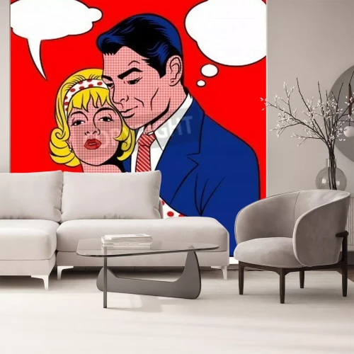 Fotobehang Verliefd paartje in pop art stijl
