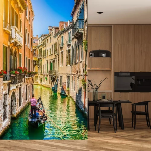 Fotobehang Venetiaans straatje met gondels