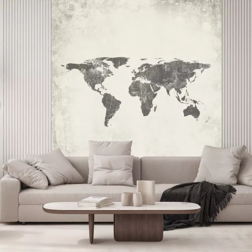 Fotobehang Wereldkaart in grijs met verouderde achtergrond