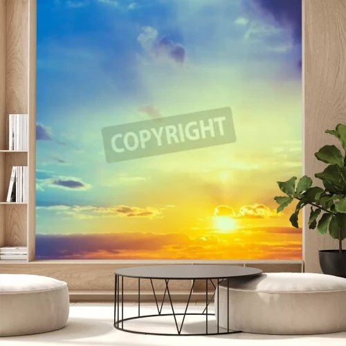 Fotobehang Kleurrijke lucht met zon