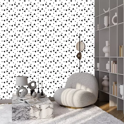 Behang Black and white geometric seamless pattern with triangle.