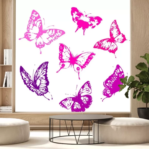 Sticker Aquarel met roze vlinders