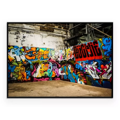 Poster Zicht op graffiti op de muren van het gebouw