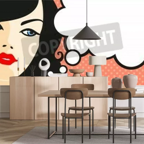 Fotobehang Vrouw met lege stripballon