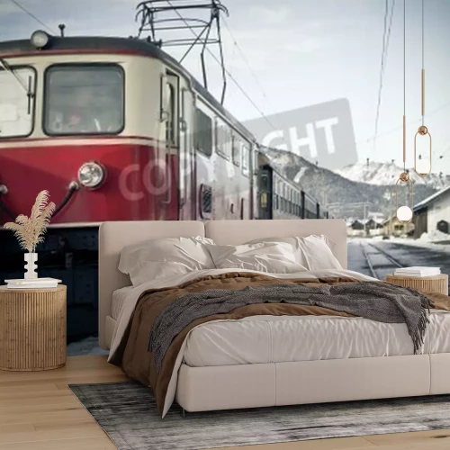 Fotobehang Trein in een station in de bergen